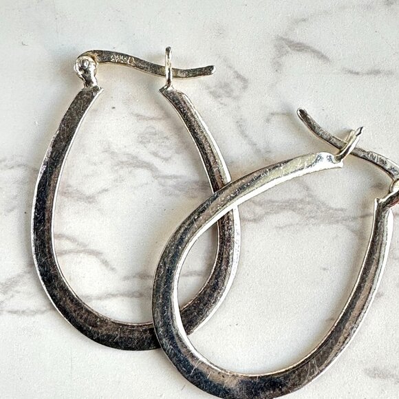 Sterling Silver Oval Hoop Earrings, Lightweight 925 Silver Earrings, Minimalist - Picture 2 of 8